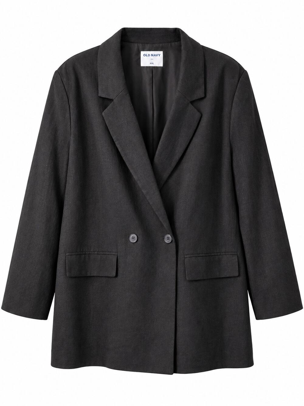 Old Navy XXL Black Linen Blend Double Breasted Blazer Jacket NWT
